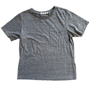 AMO Denim Tomboy Pocket T Shirt Grey Distressed Raw Hem Rips Womens Size S